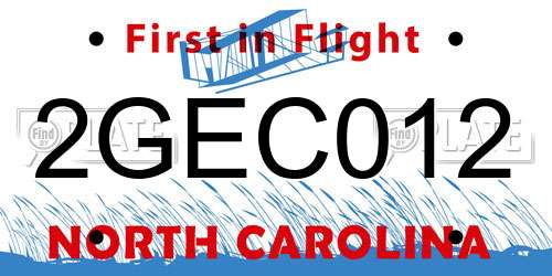 2GEC012 North Carolina License Plate