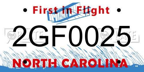 2GF0025 North Carolina License Plate