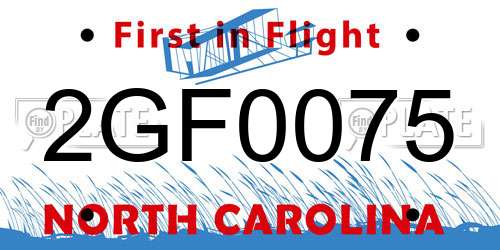 2GF0075 North Carolina License Plate