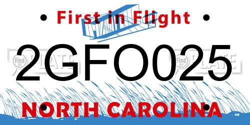 2GFO025 North Carolina License Plate
