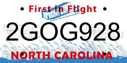 2GOG928 North Carolina License Plate