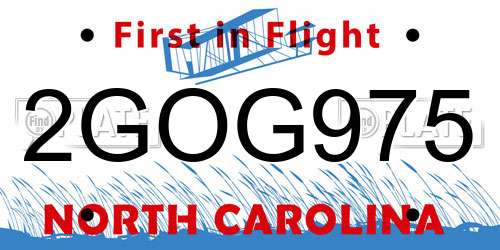 2GOG975 North Carolina License Plate