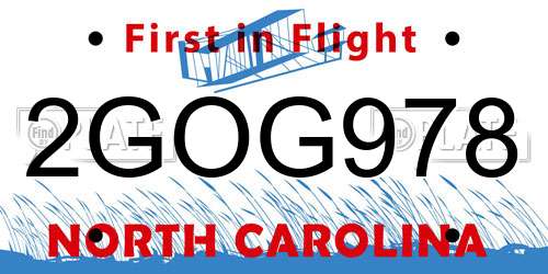 2GOG978 North Carolina License Plate