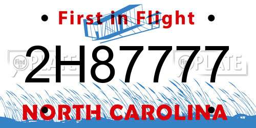 2H87777 North Carolina License Plate