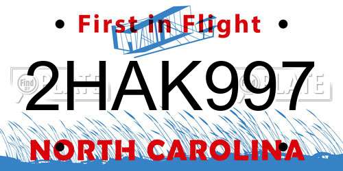 2HAK997 North Carolina License Plate