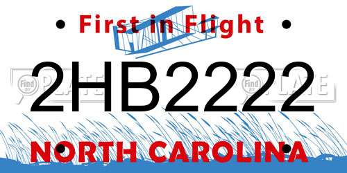2HB2222 North Carolina License Plate