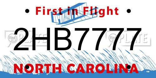 2HB7777 North Carolina License Plate