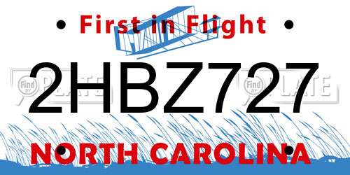 2HBZ727 North Carolina License Plate