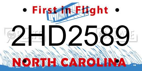 2HD2589 North Carolina License Plate
