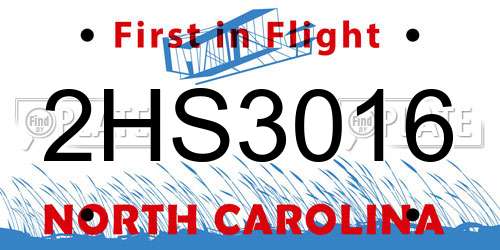 2HS3016 North Carolina License Plate