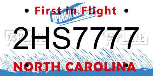 2HS7777 North Carolina License Plate