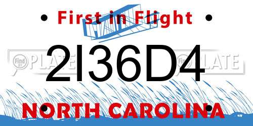 2I36D4 North Carolina License Plate