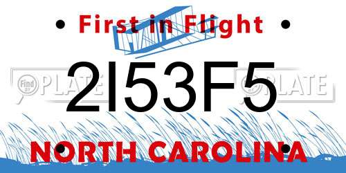 2I53F5 North Carolina License Plate