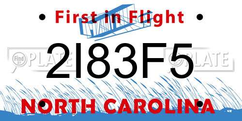 2I83F5 North Carolina License Plate