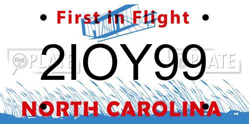 2IOY99 North Carolina License Plate