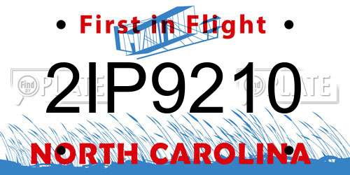 2IP9210 North Carolina License Plate