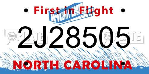 2J28505 North Carolina License Plate
