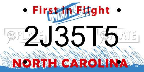 2J35T5 North Carolina License Plate