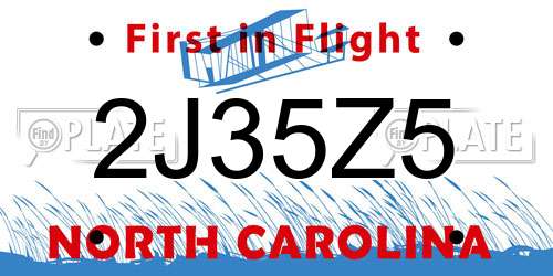2J35Z5 North Carolina License Plate