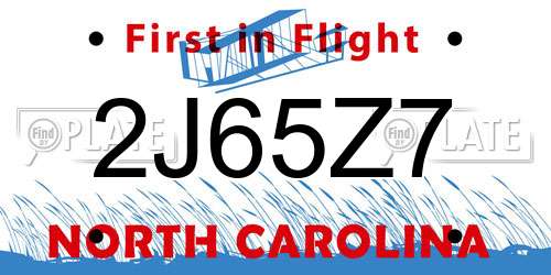 2J65Z7 North Carolina License Plate