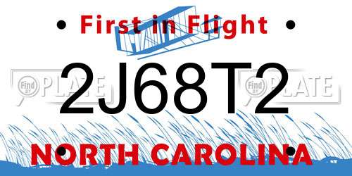 2J68T2 North Carolina License Plate