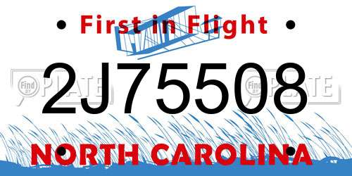 2J75508 North Carolina License Plate