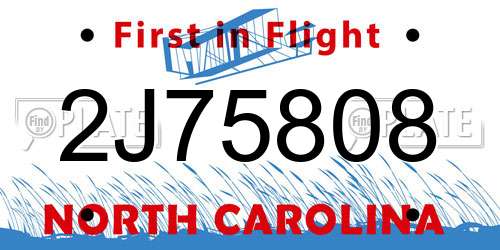 2J75808 North Carolina License Plate