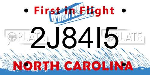 2J84I5 North Carolina License Plate