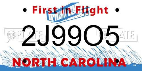 2J99O5 North Carolina License Plate