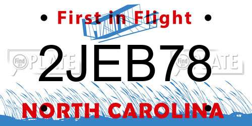 2JEB78 North Carolina License Plate
