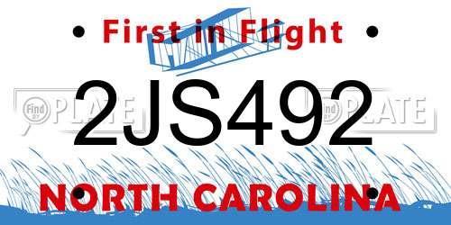 2JS492 North Carolina License Plate