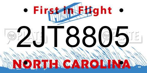 2JT8805 North Carolina License Plate
