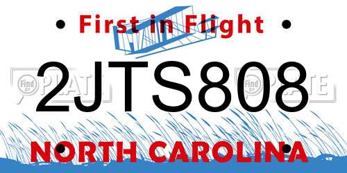 2JTS808 North Carolina License Plate