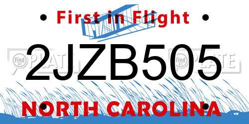 2JZB505 North Carolina License Plate