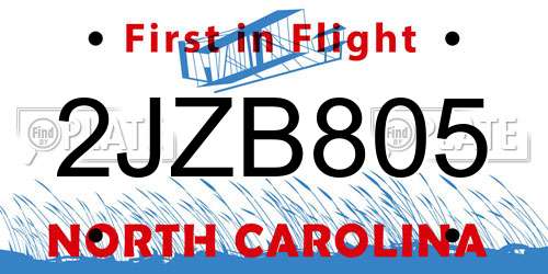 2JZB805 North Carolina License Plate