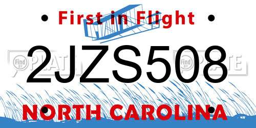 2JZS508 North Carolina License Plate