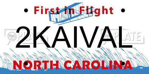 2KAIVAL North Carolina License Plate