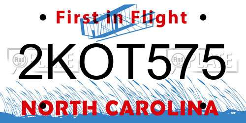 2KOT575 North Carolina License Plate