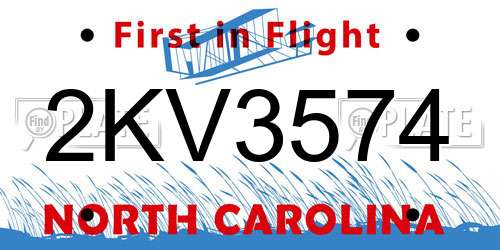 2KV3574 North Carolina License Plate