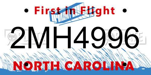 2MH4996 North Carolina License Plate