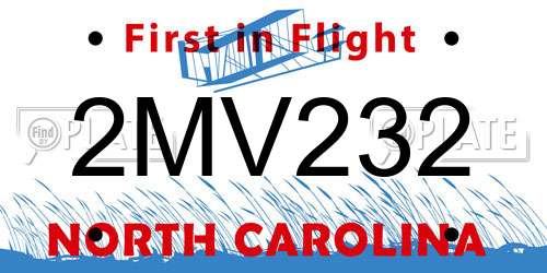 2MV232 North Carolina License Plate