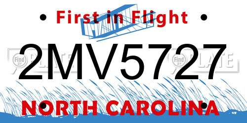 2MV5727 North Carolina License Plate