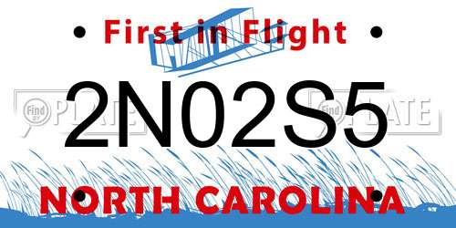 2N02S5 North Carolina License Plate