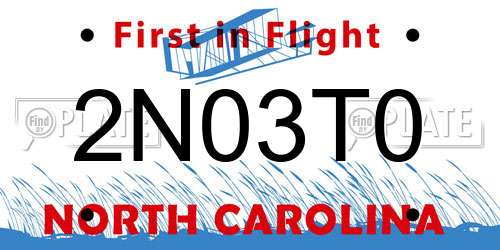 2N03T0 North Carolina License Plate