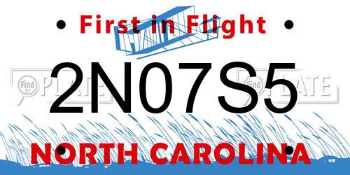 2N07S5 North Carolina License Plate
