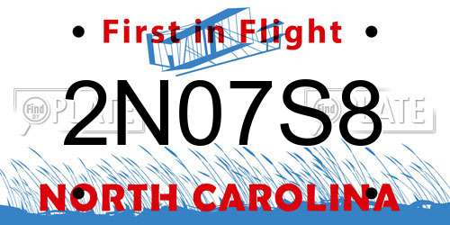 2N07S8 North Carolina License Plate