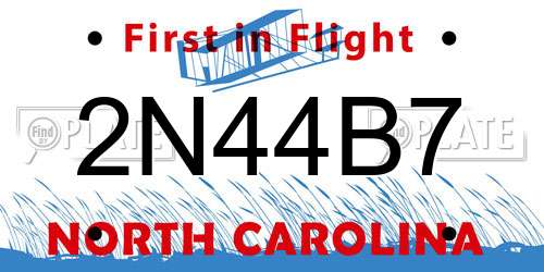 2N44B7 North Carolina License Plate