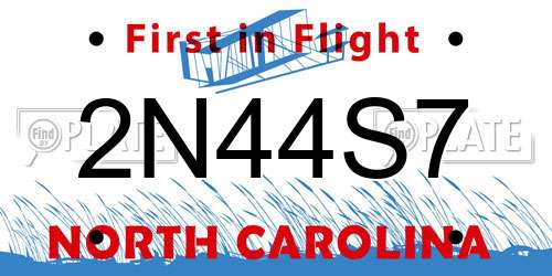 2N44S7 North Carolina License Plate