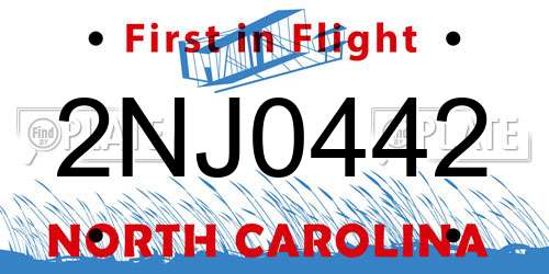 2NJ0442 North Carolina License Plate