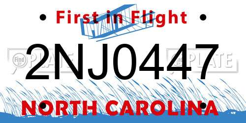 2NJ0447 North Carolina License Plate